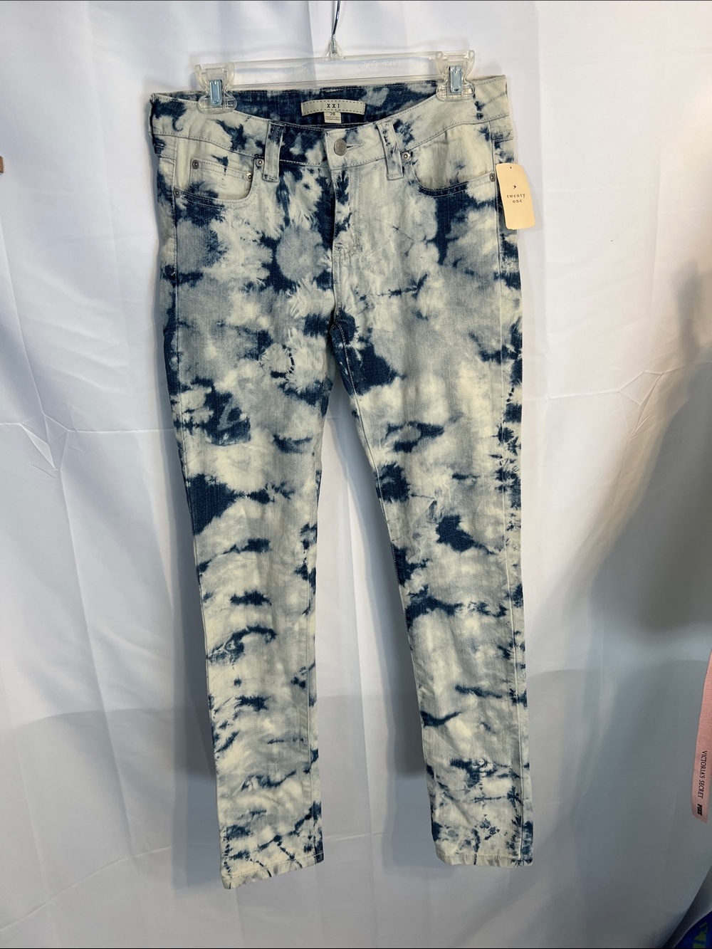 Y2K f21 white blue tie dye bleached jeans